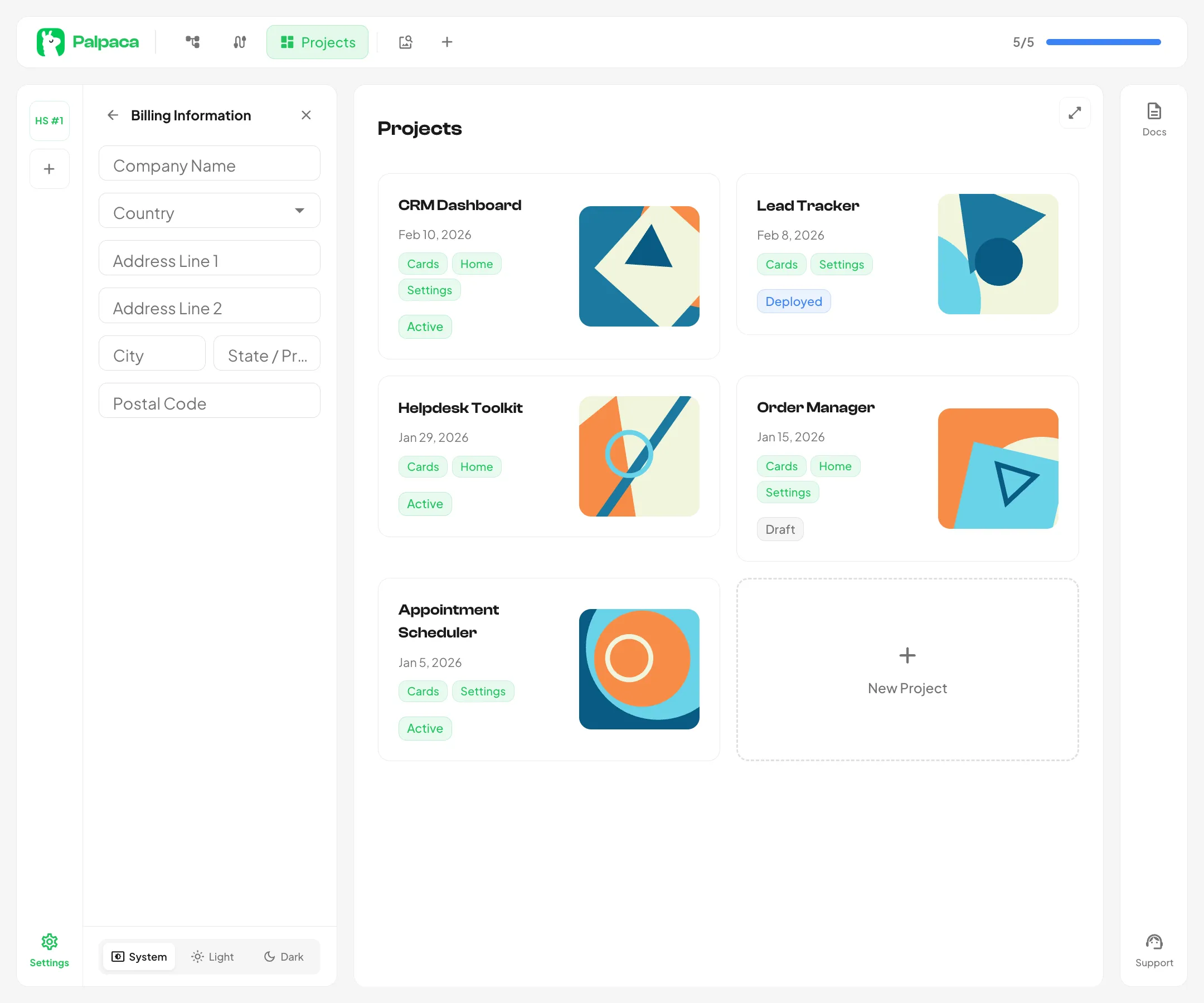 The billing information form