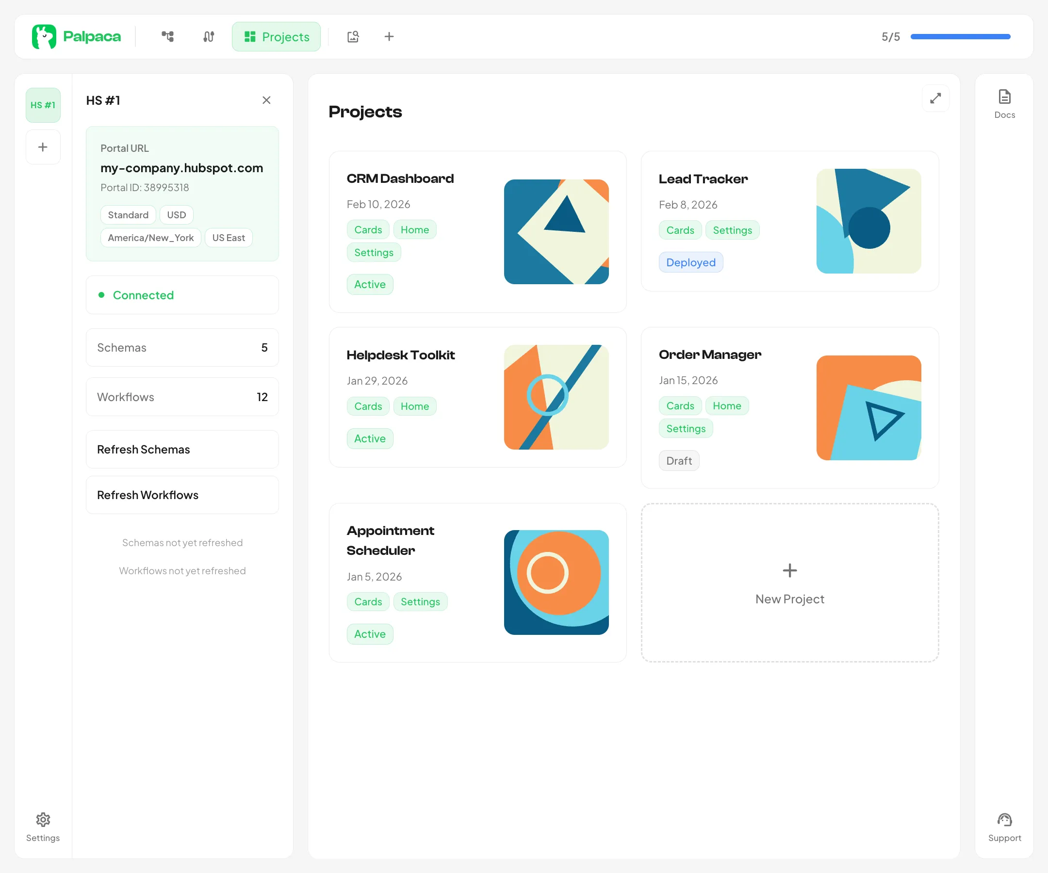 The portal info panel showing connection details, schemas, and workflows